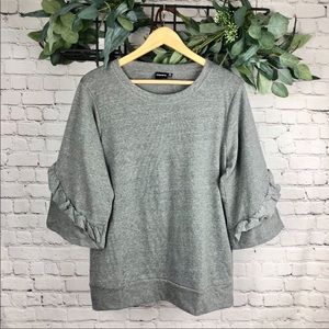 Mono B Ruffles Sleeve Sweatshirt in Gray